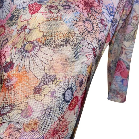 Johnny Was Womens Size Small Crewneck Multicolor Floral Mid-Sleeve Tee Casual - Picture 6 of 8